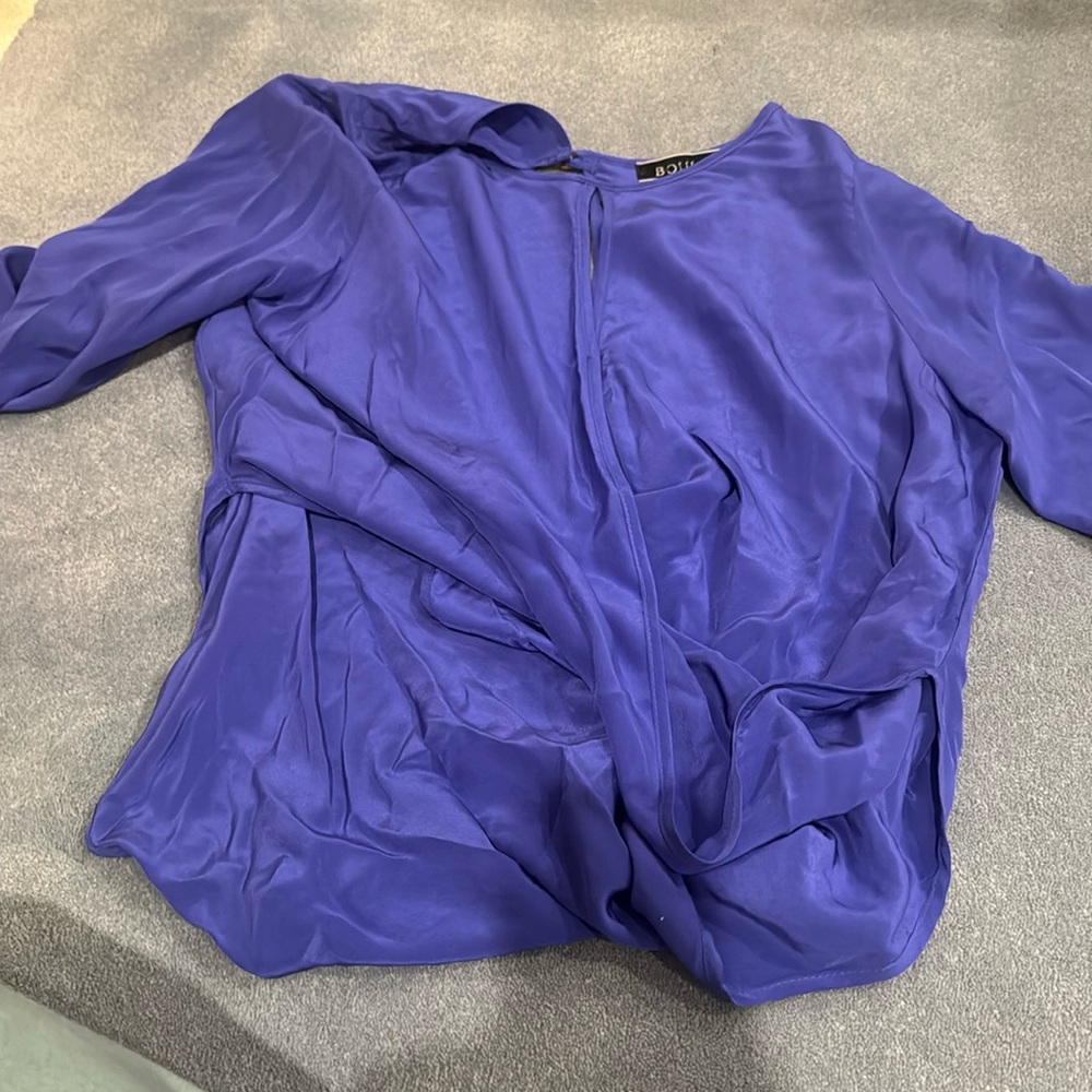 Purple silk top with gold buttons